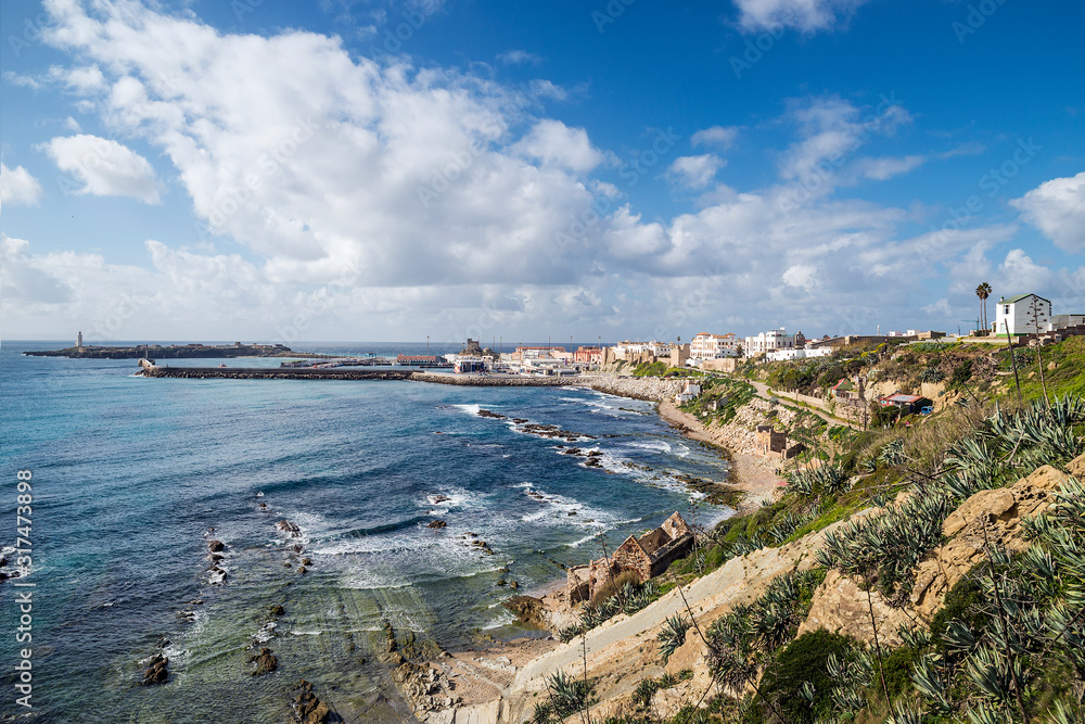 Vista aérea de la costa sur de Tarifa, Provincia de Cadiz, Andalucia, España