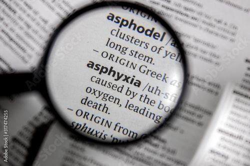 The word or phrase asphyxia in a dictionary.