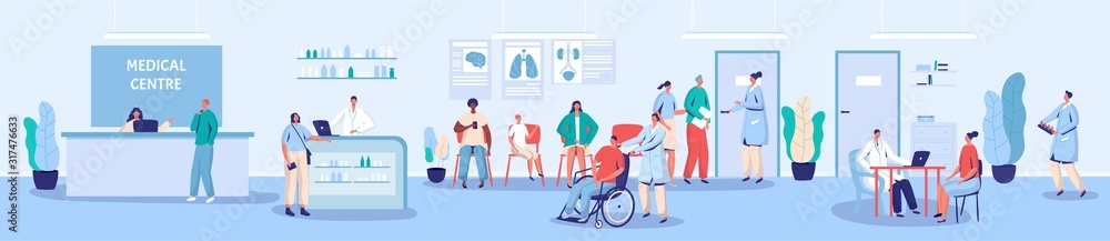 Medical center reception and waiting room vector illustration