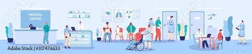 Medical center reception and waiting room vector illustration