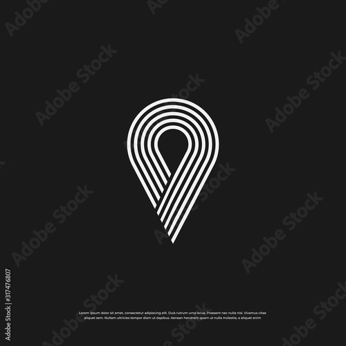 Abstract pin logo design. Location creative symbol. Universal vector icon. Navigation map sign.