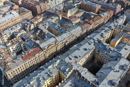 Aerial view Rubinstein street from Russia, Saint-petersburg. European Architecture.