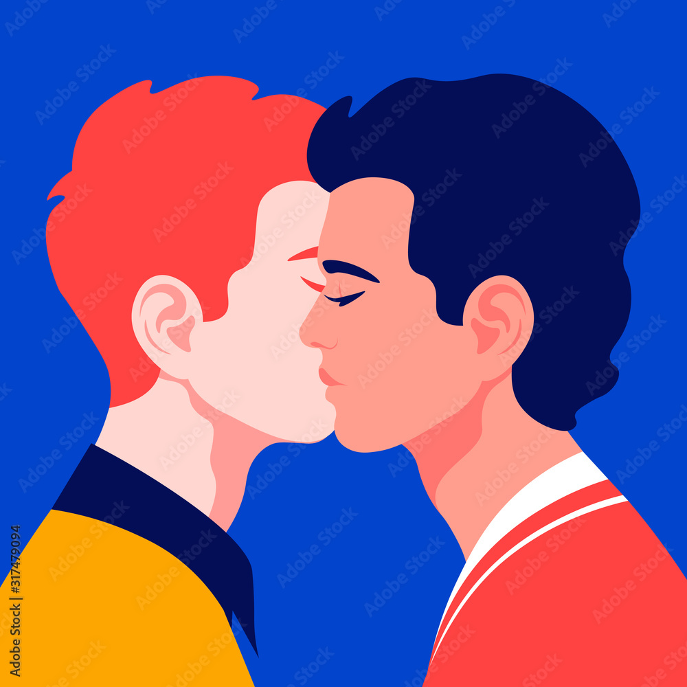 Fototapeta premium Two young men in profile. Homosexual couple in profile. LGBT. Vector flat illustration