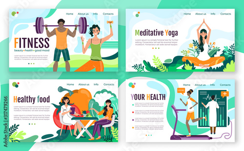 Healthy lifestyle fitness concept for website, vector illustration