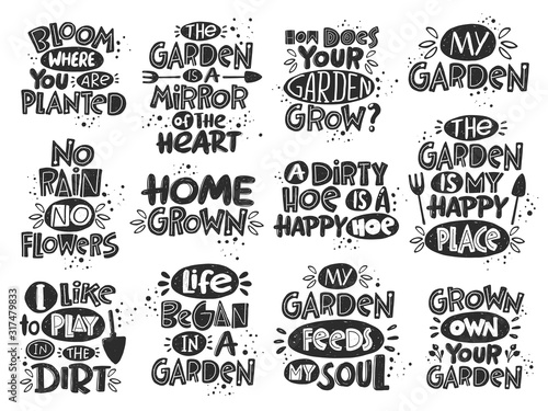 Hand drawn garden lettering set, quote sketch typography. Motivational handwritten phrase. Poster, sticker, home decor, shop, placard, print design, card, motivation print