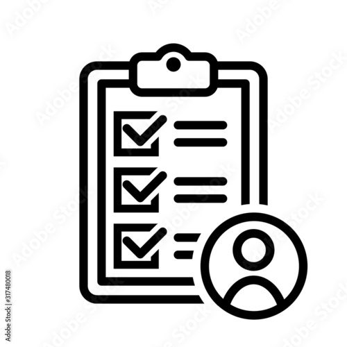 user checklist vector icon, manager candidate illustration sign, account activity symbol.
