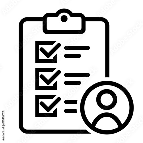 user checklist vector icon, manager candidate illustration sign, account activity symbol.
