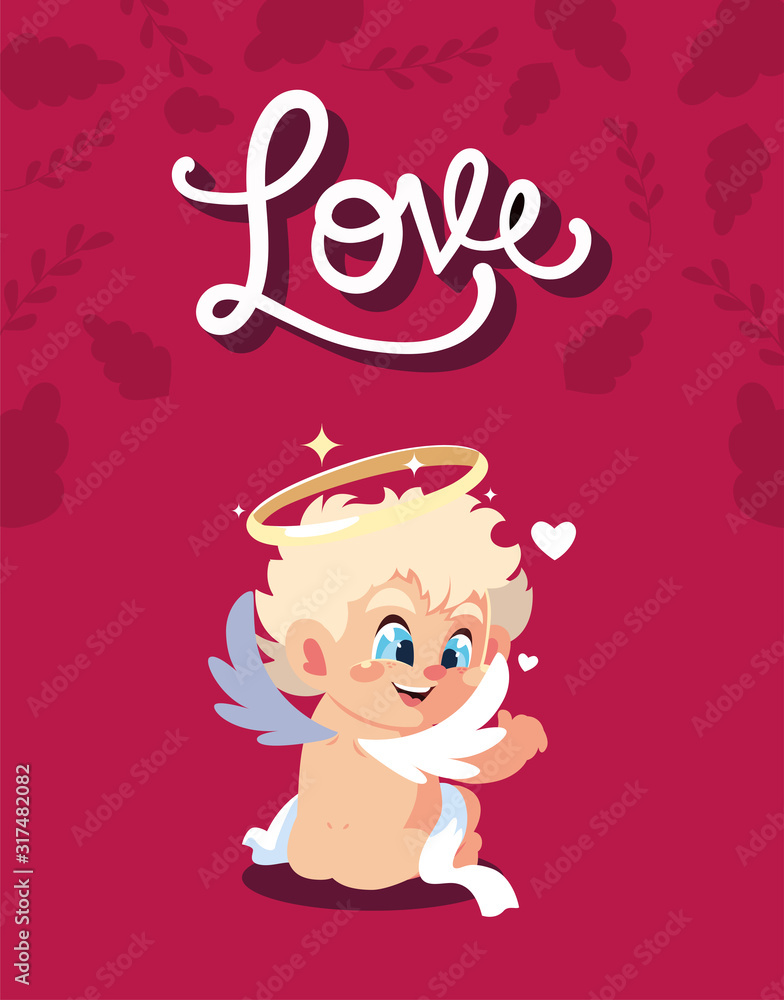 Love cupid cartoon and leaves vector design Love cupid cartoon and leaves vector design