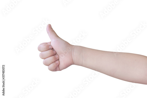 Child's hand with thumb isolated on white background. with clipping path.