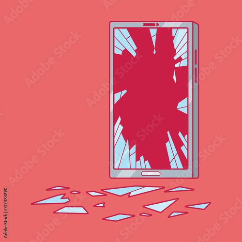 Smartphone with broken screen vector illustration. Protection, insurance, privacy design concept