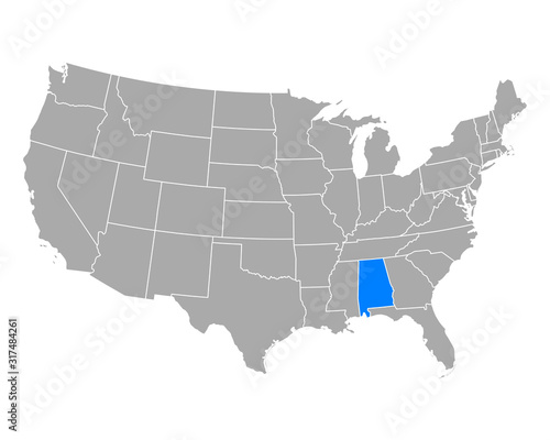 Karte von Alabama in USA
