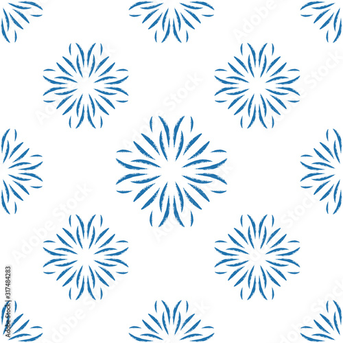 Vector blue mandala seamless pattern design.