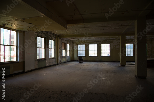 Interior of large abandoned building