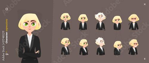 Cartoon Woman Character Expressions. Face Emotional and Body Gesture