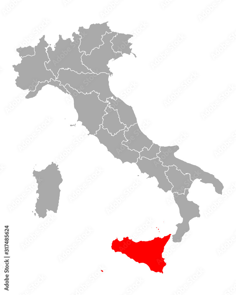 Karte von Sizilien in Italien