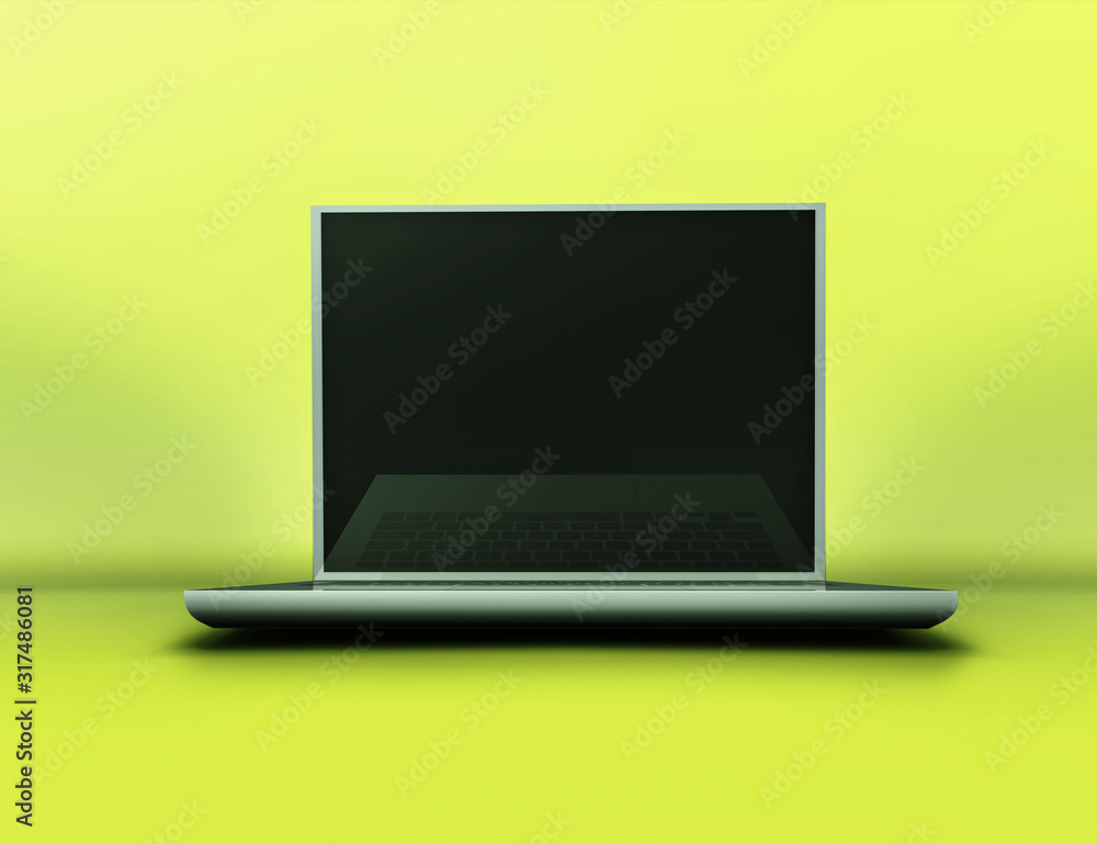 Front view, laptop mock up in a shiny gradient backdrop. A minimal technology template, to promo your own webpage on social media (3D rendering) Front view, laptop mock up in a shiny gradient backdrop. A minimal technology template, to promo your own webpage on social media (3D rendering)