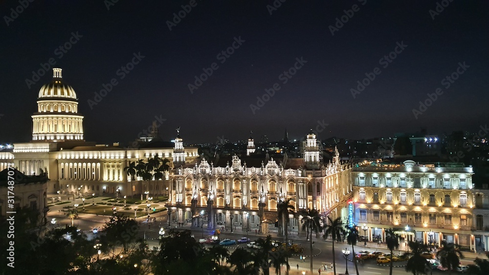 panorama of the city at night Havana