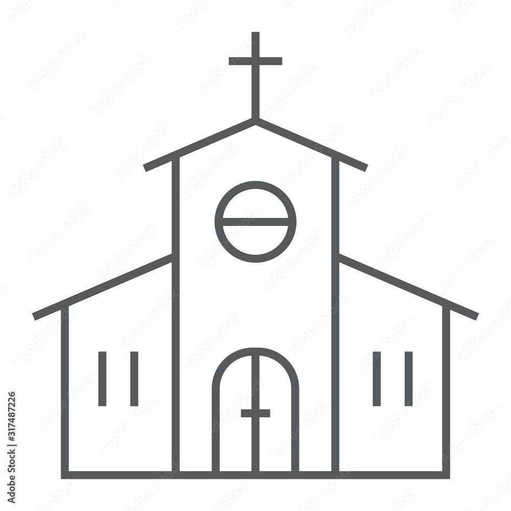 Church thin line icon, religion and prayer, religion building sign, vector graphics, a linear pattern on a white background, eps 10. Church thin line icon, religion and prayer, religion building sign, vector graphics, a linear pattern on a white background, eps 10.