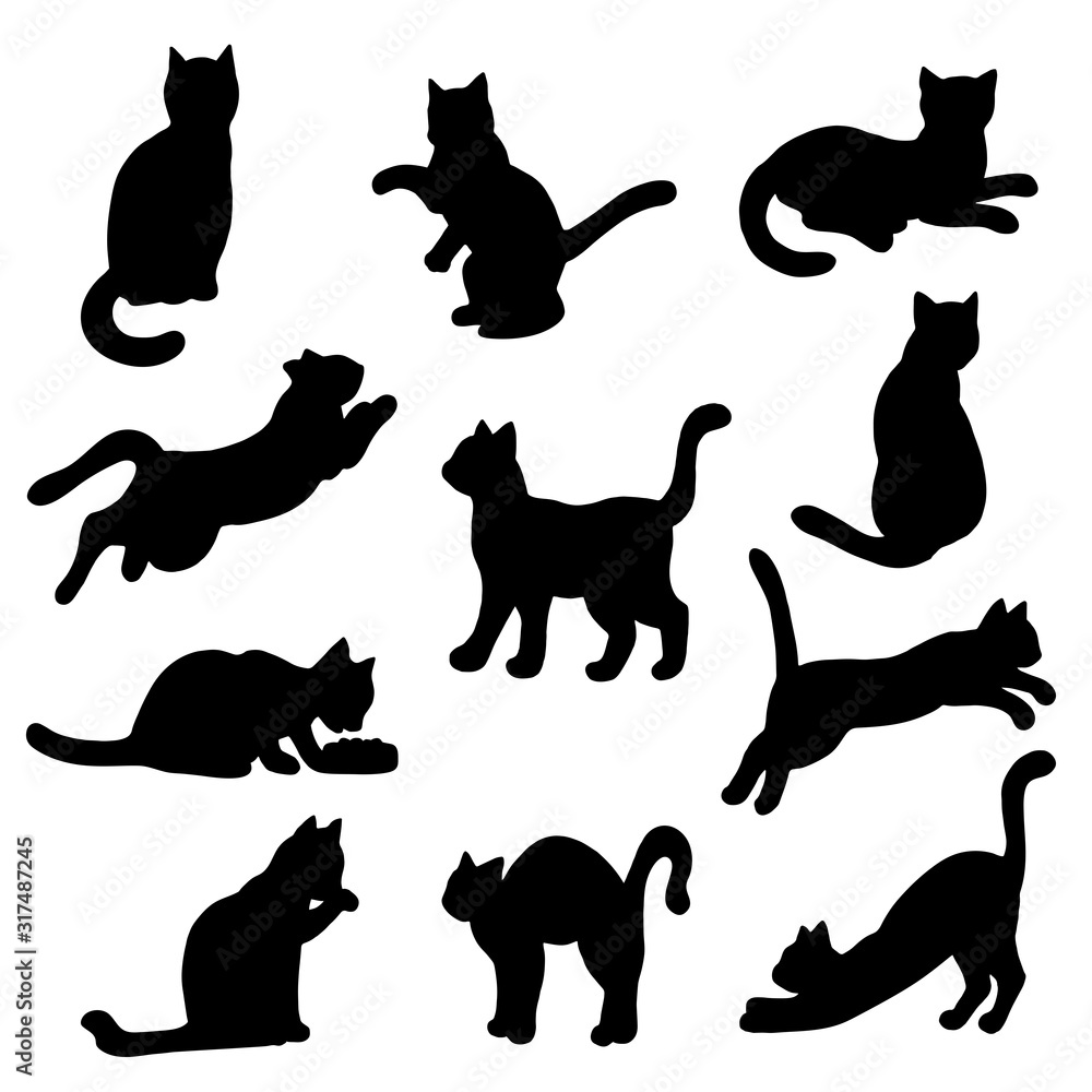Vector black silhouettes of cats, isolate on a white background Vector black silhouettes of cats, isolate on a white background