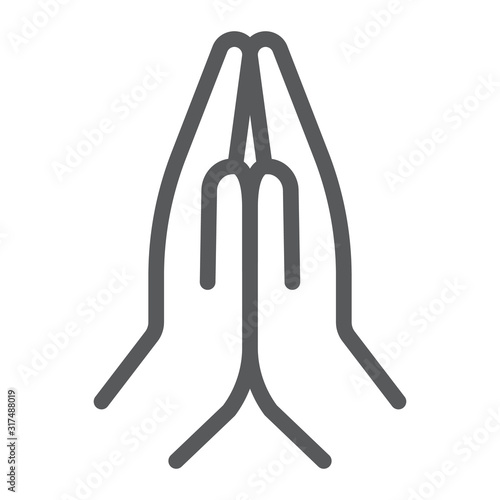 Pray line icon, religion and prayer, hands praying sign, vector graphics, a linear pattern on a white background, eps 10.