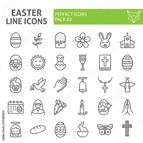 Easter line icon set, spring holiday symbols collection, vector sketches, logo illustrations, religion icons, business signs linear pictograms package isolated on white background, eps 10.