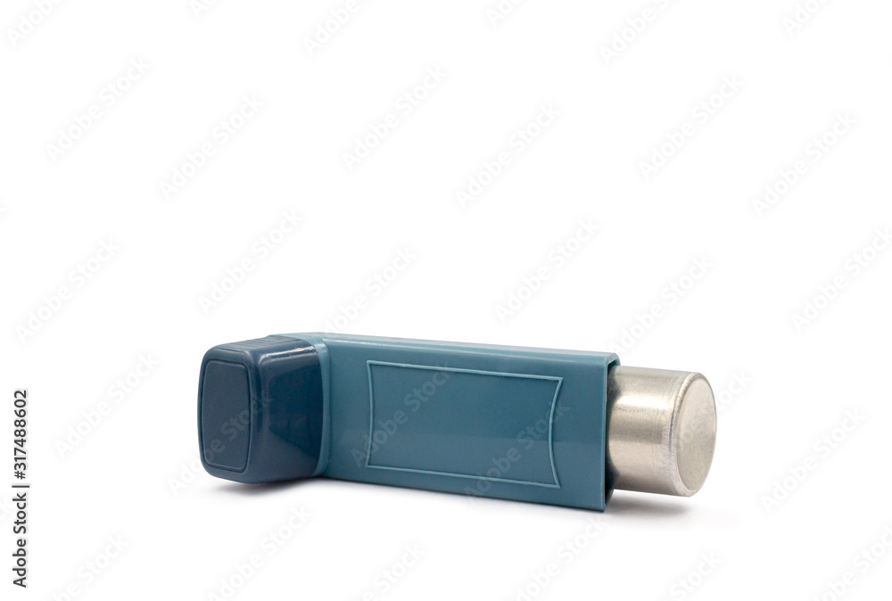 Asthma inhaler equipment on white background with clipping path.Pharmaceutical product for treat and prevent wheezing and shortness of breath and respiratory attack. Asthma inhaler equipment on white background with clipping path.Pharmaceutical product for treat and prevent wheezing and shortness of breath and respiratory attack.