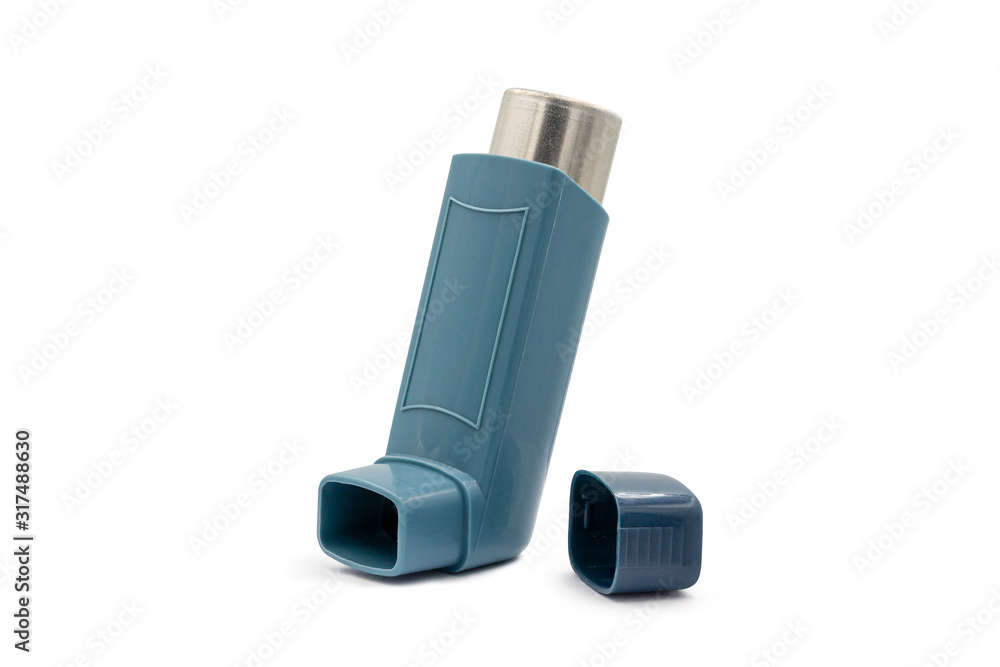 Asthma inhaler equipment on white background with clipping path