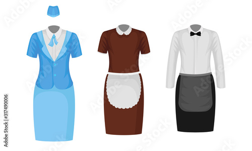Working Uniform Vector Set. Wear and Clothing Suit for Different Occupation Collection