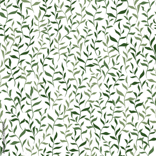 The spring seamless pattern with green branches. Vector.