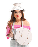 Funny housewife on white background