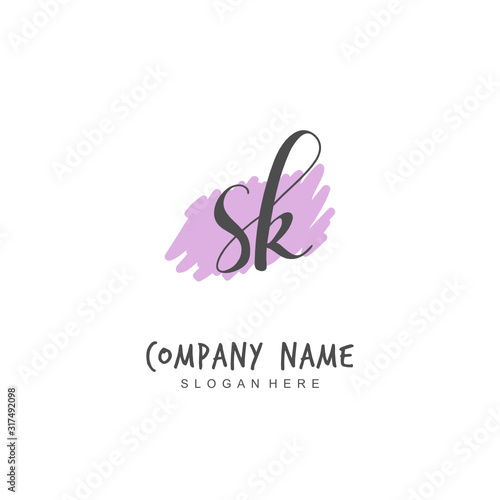 Handwritten initial letter S K SK for identity and logo. Vector logo template with handwriting and signature style.