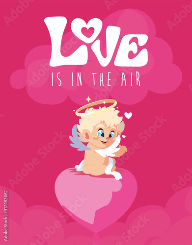 Love cupid cartoon over heart vector design