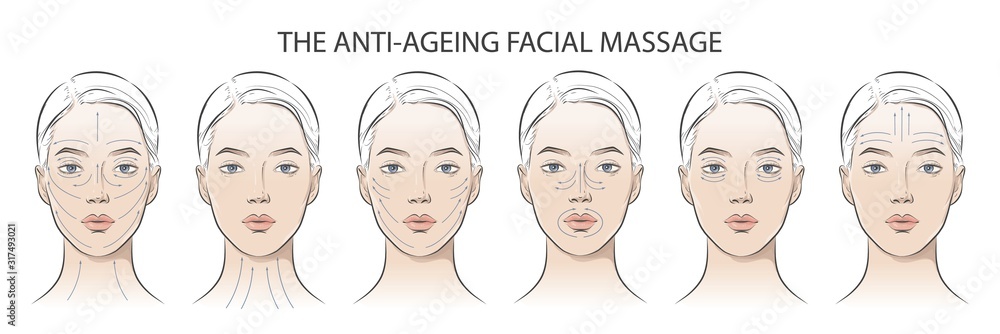 Fototapeta premium Set of facial cosmetic instructions on woman.
