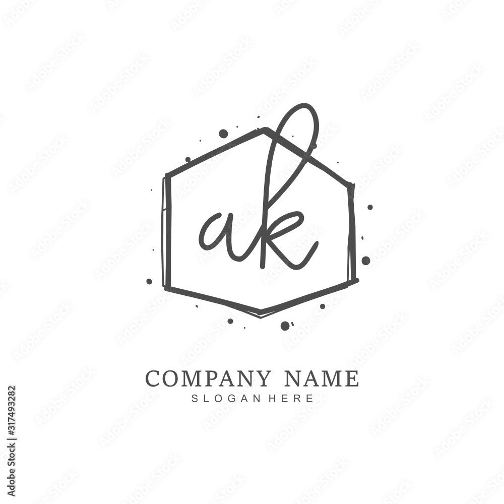 Handwritten initial letter A K AK for identity and logo. Vector logo template with handwriting and signature style. Handwritten initial letter A K AK for identity and logo. Vector logo template with handwriting and signature style.
