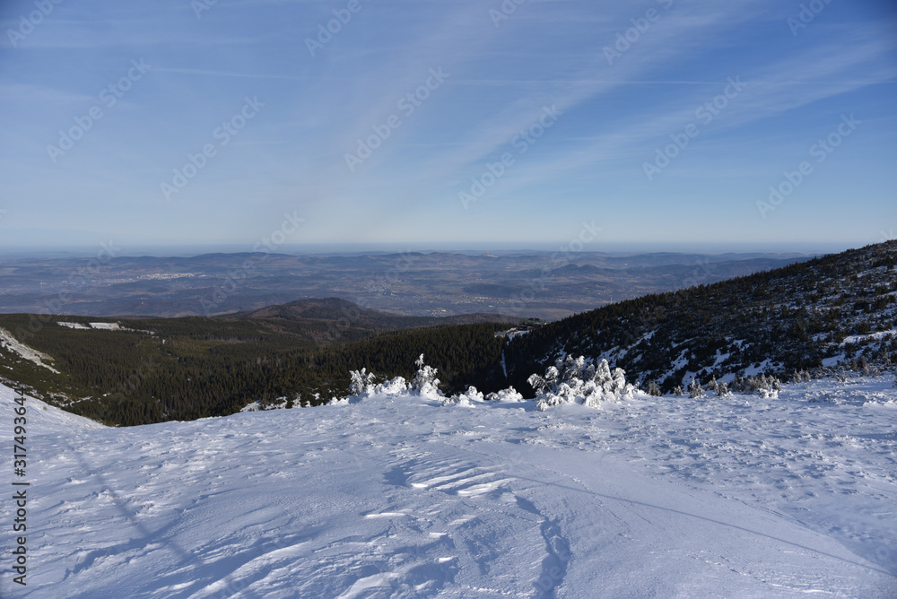 Winter panorama of Karkonosze Mountains, Poland.