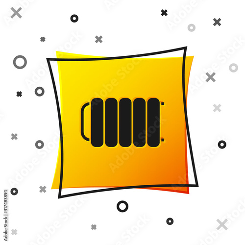 Black Heating radiator icon isolated on white background. Yellow square button. Vector Illustration