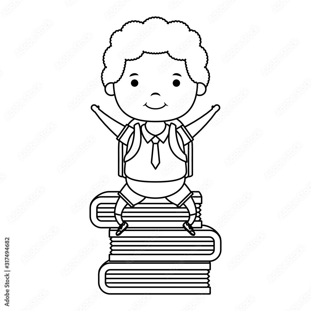 cute little student boy seated in books character cute little student boy seated in books character