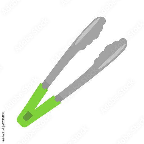 Kitchen tongs on white background, flat style vector illustration.