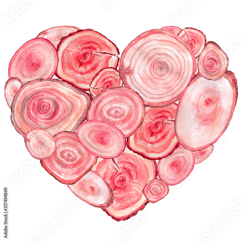Watercolor heart made of abstract round shapes