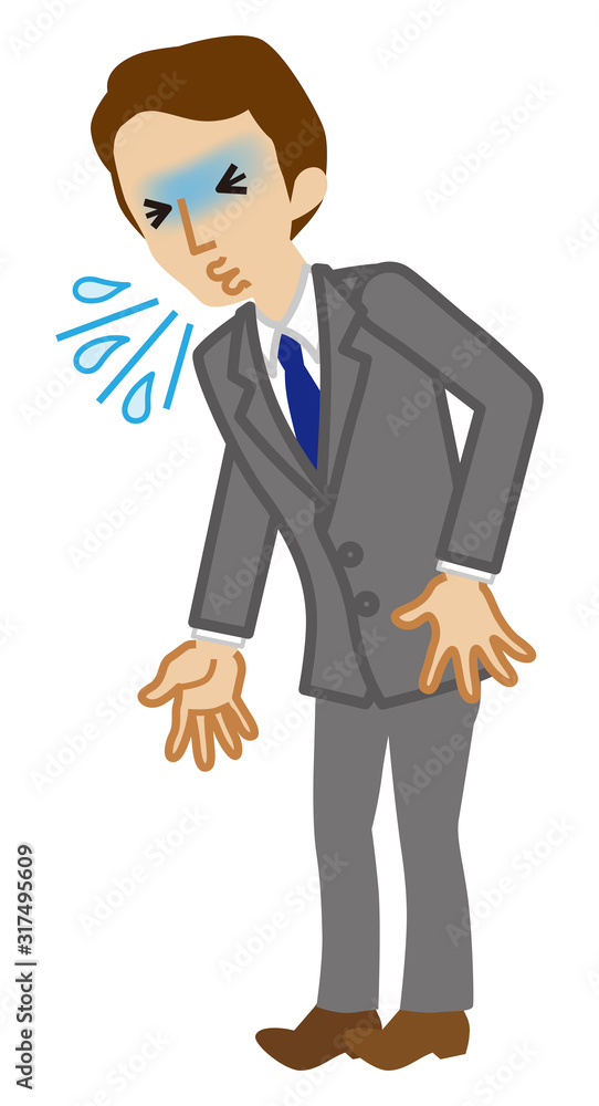 Businessman suffering from sneeze - flu symptom clip art, full length