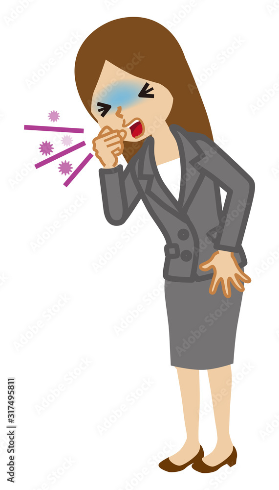 Businesswoman suffering from cough - flu symptom clip art, full length Businesswoman suffering from cough - flu symptom clip art, full length