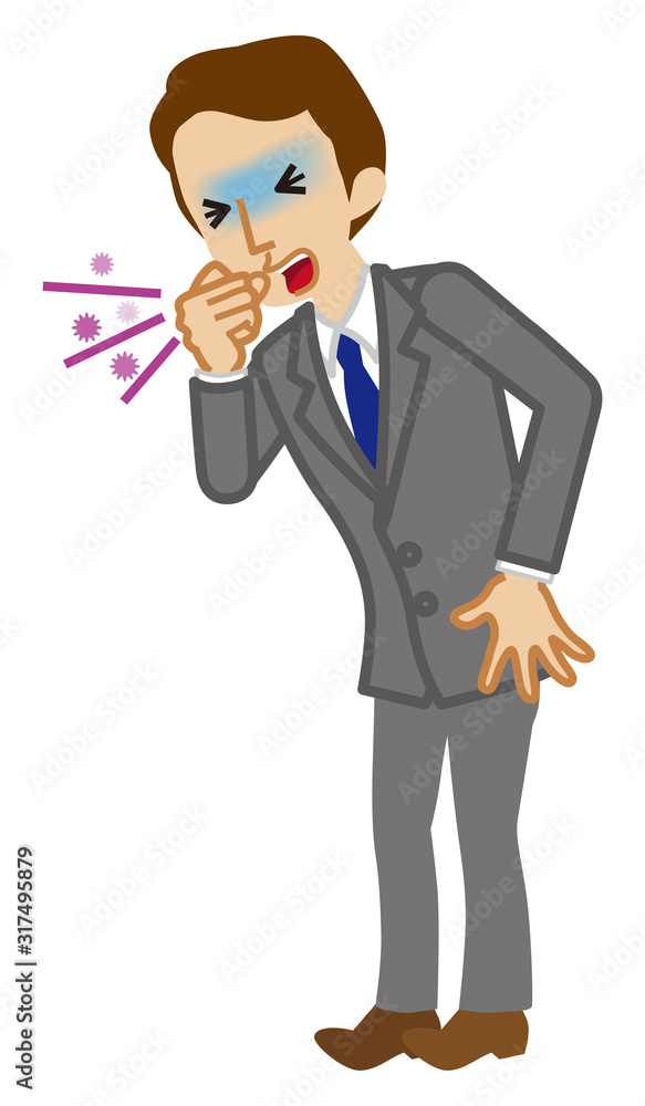 Businessman suffering from cough - flu symptom clip art, full length Businessman suffering from cough - flu symptom clip art, full length
