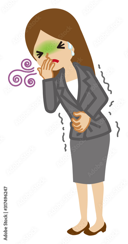 Businesswoman suffering from nausea - flu symptom clip art, full length Businesswoman suffering from nausea - flu symptom clip art, full length