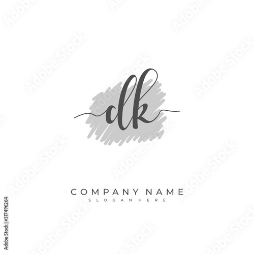  Handwritten initial letter D K DK for identity and logo. Vector logo template with handwriting and signature style.