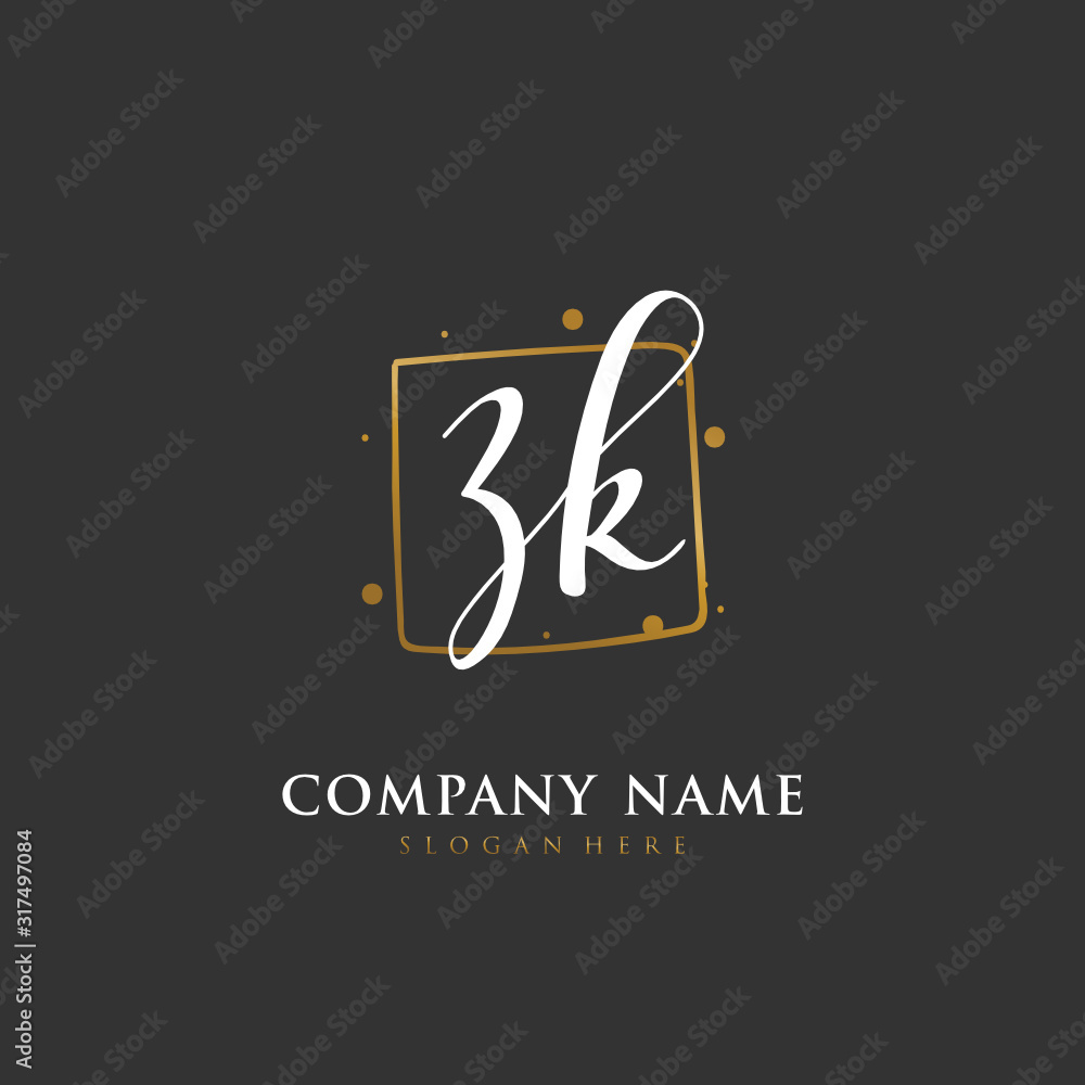 Handwritten initial letter Z K ZK for identity and logo. Vector logo template with handwriting and signature style. Handwritten initial letter Z K ZK for identity and logo. Vector logo template with handwriting and signature style.