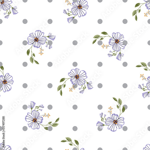 Seamless pattern with colorful hand drawn flowers. Original textile, wrapping paper, wall art surface design. Vector illustration. Floral simple minimalistic graphic design