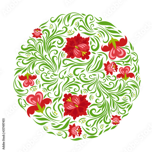 Circle with flowers on a white background. Vector graphics.