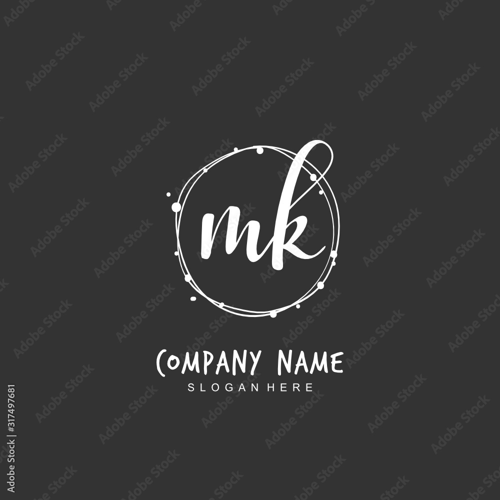  Handwritten initial letter M K MK for identity and logo. Vector logo template with handwriting and signature style.