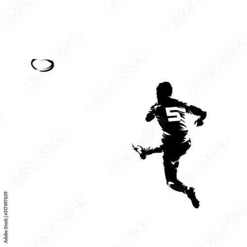 Rugby player kicking ball, isolated vector silhouette, ink drawing