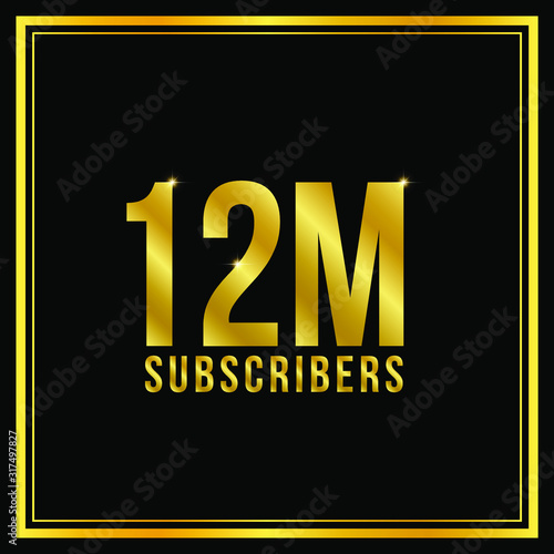 12 Million followers or subscribers achievement symbol design, vector illustration. Gold coat effect.